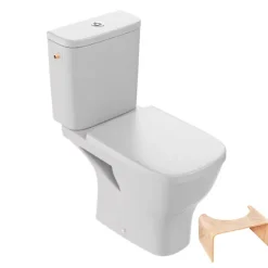 WC à poser sans bride sortie horizontale JACOB DELAFON Struktura avec abattant + Tabouret physiologique bois