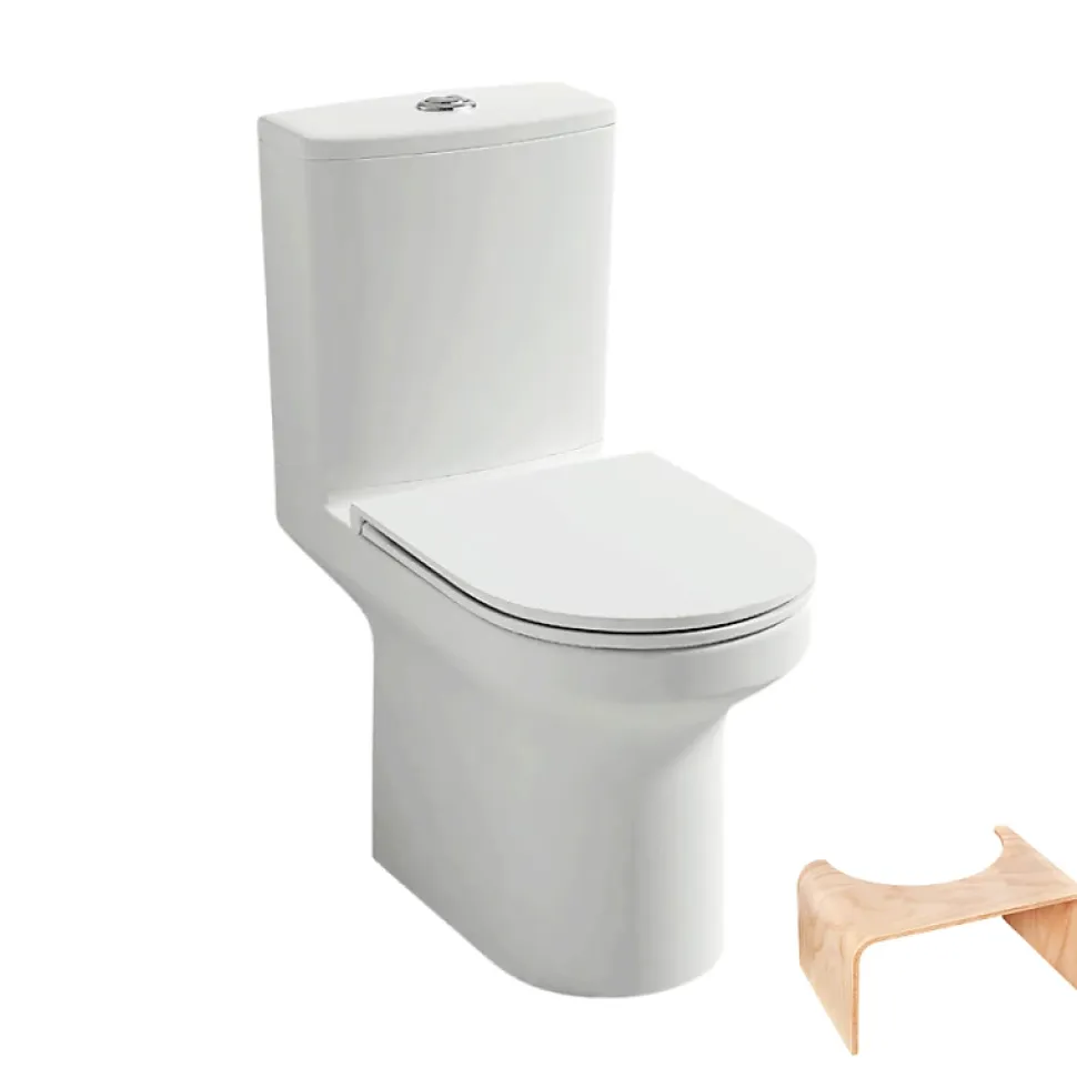 WC à poser sans bride sortie horizontale JACOB DELAFON Elite avec abattant frein de chute + tabouret physiologique bois