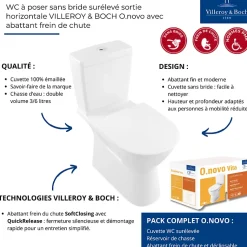 WC à poser sans bride surélevé sortie horizontale VILLEROY & BOCH O.novo avec abattant frein de chute + Nettoyant