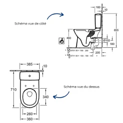 WC à poser sans bride surélevé sortie horizontale VILLEROY & BOCH O.novo avec abattant frein de chute + Nettoyant