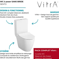 WC à poser sans bride VITRA Sento + abattant slim frein de chute blanc