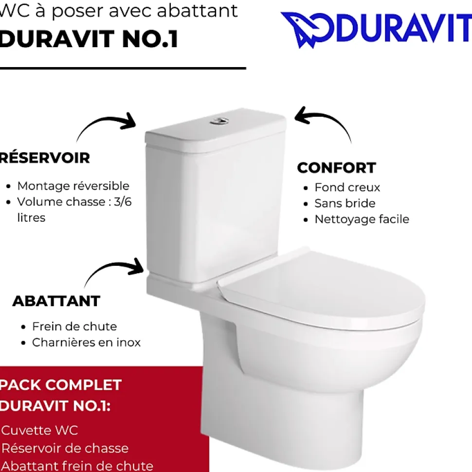 WC à poser sortie horizontale DURAVIT Duravit No.1 avec abattant frein de chute