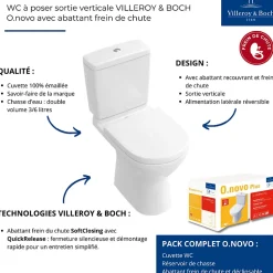WC à poser sortie verticale VILLEROY & BOCH O.novo avec abattant frein de chute + nettoyant