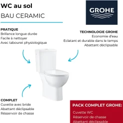 WC au sol GROHE Bau Ceramic avec abattant déclipsable + Briochin