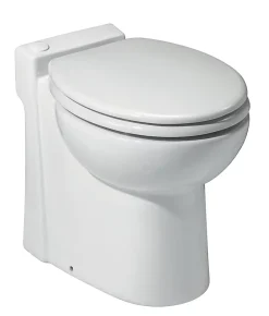 WC broyeur Turboflush compact l.24,5 x H.47 x P.54,5 cm, blanc en céramique anticalcaire, 500W, double chasse et abattant antibactérien