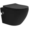WC suspendu chasse d'eau tornado fonction bidet noir mat avec siège Softclose