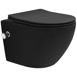 WC suspendu chasse d'eau tornado fonction bidet noir mat avec siège Softclose