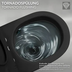 WC suspendu chasse d'eau tornado fonction bidet noir mat avec siège Softclose