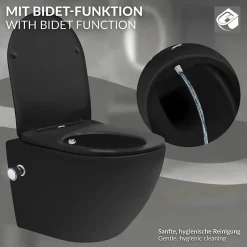 WC suspendu chasse d'eau tornado fonction bidet noir mat avec siège Softclose