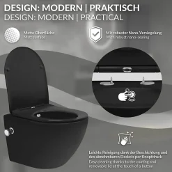 WC suspendu chasse d'eau tornado nano fonction bidet noir mat Softclose