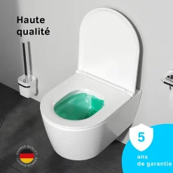 WC suspendu céramique sans bride cuvette WC suspendu sans bord FlashClean abattant amov. frein chute softclose blanc AM.PM Func