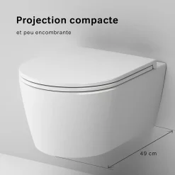 WC suspendu céramique sans bride cuvette WC suspendu sans bord FlashClean abattant amov. frein chute softclose blanc AM.PM Func