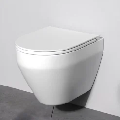 WC suspendu céramique sans bride cuvette WC suspendu sans bord FlashClean abattant amov. frein chute softclose blanc AM.PM