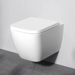 WC suspendu céramique sans bride cuvette WC suspendu sans bord FlashClean abattant amov. frein chute softclose, blanc AM.PM Gem