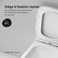 WC suspendu céramique sans bride cuvette WC suspendu sans bord FlashClean abattant amov. frein chute softclose, blanc AM.PM Gem