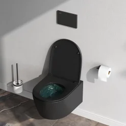 WC suspendu céramique sans bride cuvette WC suspendu sans bord FlashClean abattant amov. frein chute softclose, Noir AM.PM X-Joy S