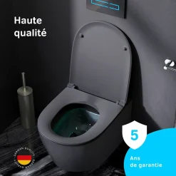 WC suspendu céramique sans bride cuvette WC suspendu sans bord FlashClean abattant amov. frein chute softclose, Noir AM.PM X-Joy S