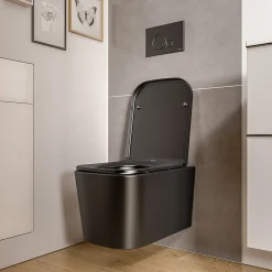 WC suspendu Noir mat 36x52x36cm (LxPxH) sans rebord, abattant fermeture progressive + soft-close - LAVOA