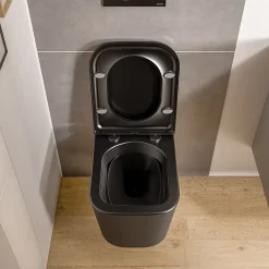 WC suspendu Noir mat 36x52x36cm (LxPxH) sans rebord, abattant fermeture progressive + soft-close - LAVOA