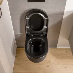 WC suspendu Noir mat 36x53x36cm (LxPxH) sans rebord, abattant fermeture progressive + soft-close - VIREO