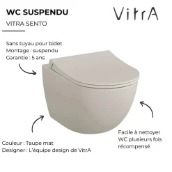 WC suspendu sans bride VITRA Sento lin + abattant