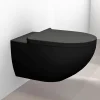 WC suspendu sans rebord, abattant avec mécanisme de fermeture douce - Noir mat - 36,5x32x57,5 (LxHxP) - E-9030