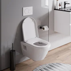 WC suspendu sans rebord, Cuvette supendue avec abattant fermeture en douceur - 37x36x54cm - Blanc brillant - VIVEO