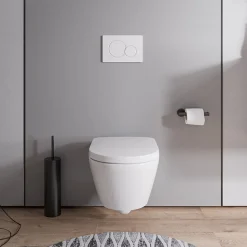 WC suspendu sans rebord, Cuvette supendue avec abattant fermeture en douceur - 37x36x54cm - Blanc brillant - VIVEO