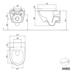 WC suspendu sans rebord, Cuvette supendue avec abattant fermeture en douceur - 37x36x54cm - Blanc brillant - VIVEO