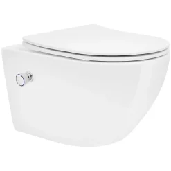 WC suspendu sans rebord nano revêtement fonction bidet long blanc céramique