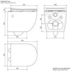 WC suspendu sans rebord nano revêtement fonction bidet long blanc céramique