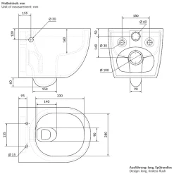 WC suspendu sans rebord nano revêtement fonction bidet long blanc céramique