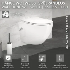 WC suspendu sans rebord nano revêtement fonction bidet blanc céramique