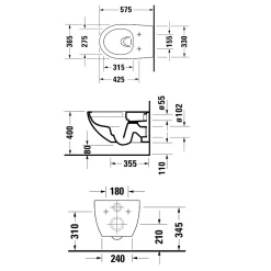 WC suspendu, Toilettes suspendues sans rebord avec abattant fermeture en douceur - 37,2x32x57,5cm - Blanc mat - DuraVento