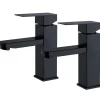 2x Robinet Salle Bain Noir acier inoxidable avec Poignée Carrée Mitigeur lavabo Eau Froide Chaude Disponible Robinetterie