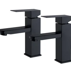 2x Robinet Salle Bain Noir acier inoxidable avec Poignée Carrée Mitigeur lavabo Eau Froide Chaude Disponible Robinetterie