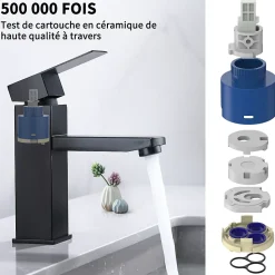 2x Robinet Salle Bain Noir acier inoxidable avec Poignée Carrée Mitigeur lavabo Eau Froide Chaude Disponible Robinetterie