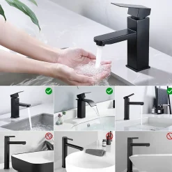 2x Robinet Salle Bain Noir acier inoxidable avec Poignée Carrée Mitigeur lavabo Eau Froide Chaude Disponible Robinetterie