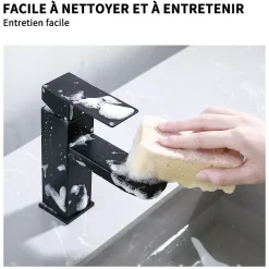 2x Robinet Salle Bain Noir acier inoxidable avec Poignée Carrée Mitigeur lavabo Eau Froide Chaude Disponible Robinetterie