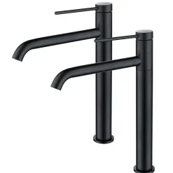 2x Robinet Salle de Bain Haut Bec Pivotant Vasque Mitigeur de Lavabo Noir Mat Robinet en Inox SS304 pour Salle de Bain