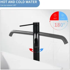 2x Robinet Salle de Bain Haut Bec Pivotant Vasque Mitigeur de Lavabo Noir Mat Robinet en Inox SS304 pour Salle de Bain