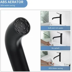 2x Robinet Salle de Bain Haut Bec Pivotant Vasque Mitigeur de Lavabo Noir Mat Robinet en Inox SS304 pour Salle de Bain