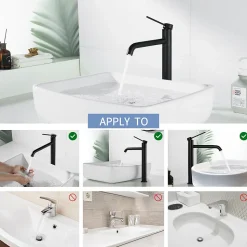 2x Robinet Salle de Bain Haut Bec Pivotant Vasque Mitigeur de Lavabo Noir Mat Robinet en Inox SS304 pour Salle de Bain