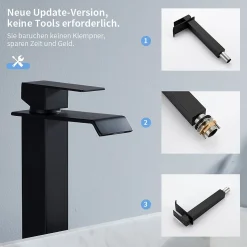 2x Robinet Salle de Bain Noir Cascade Bec Haut Mitigeur de Lavabo Robinetterie en Acier Inox pour lavabo et vasque Design Moderne