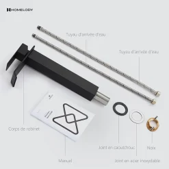 2x Robinet Salle de Bain Noir Cascade Bec Haut Mitigeur de Lavabo Robinetterie en Acier Inox pour lavabo et vasque Design Moderne