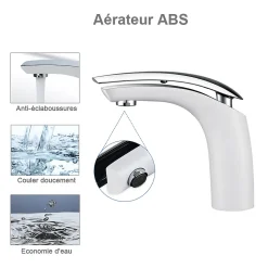 2x Robinets Salle de Bain Mitigeur de Lavabo en Laiton de Qualité Blanc Chromé Robinetterie pour Lavabo Hauteur sous Bec 125mm