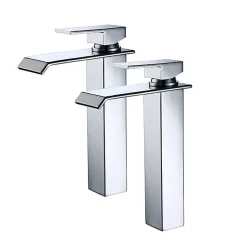 2x Robinets Salle de Bain Cascade Mitigeurs de Lavabo Bec Haut Robinets de Lavabo Chromé Robinetteries pour Vasque Design Moderne