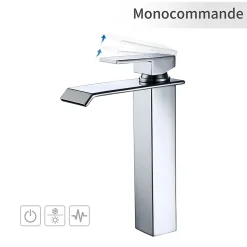 2x Robinets Salle de Bain Cascade Mitigeurs de Lavabo Bec Haut Robinets de Lavabo Chromé Robinetteries pour Vasque Design Moderne