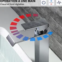 2x Robinets Salle de Bain Cascade Mitigeurs de Lavabo Bec Haut Robinets de Lavabo Chromé Robinetteries pour Vasque Design Moderne