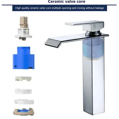 2x Robinets Salle de Bain Cascade Mitigeurs de Lavabo Bec Haut Robinets de Lavabo Chromé Robinetteries pour Vasque Design Moderne
